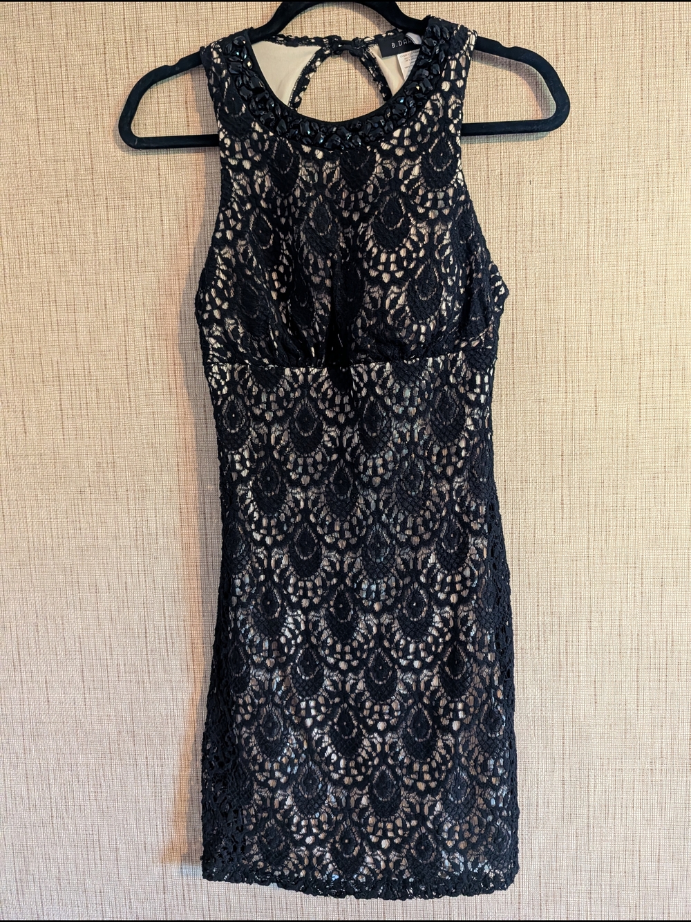 B Darlin Black Lace High Neck Sleeveless Mini Dress